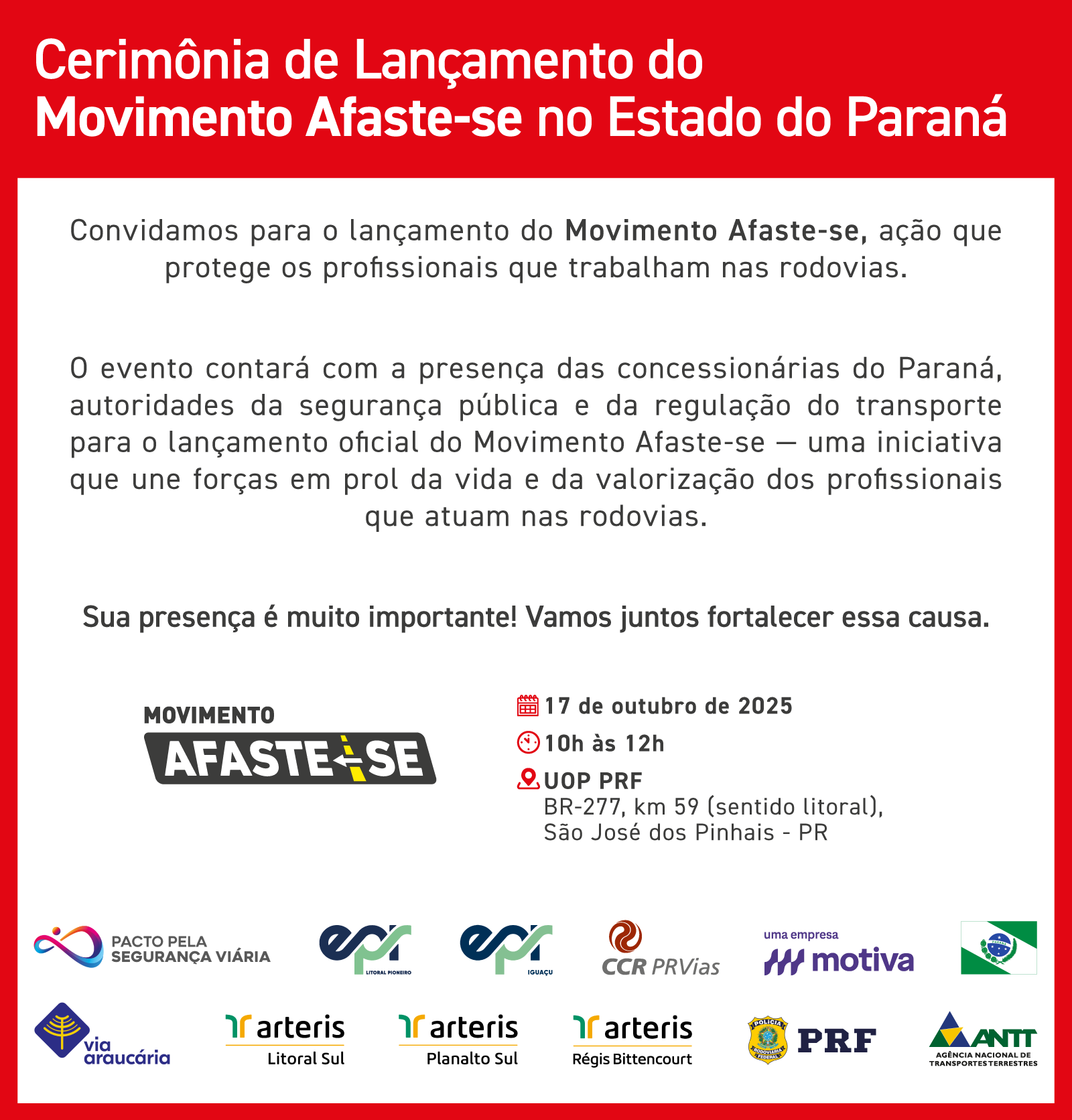 Após lançar programa que promove a boa convivência no trânsito, núcleo EPR Paraná adere ao Movimento Afaste-se