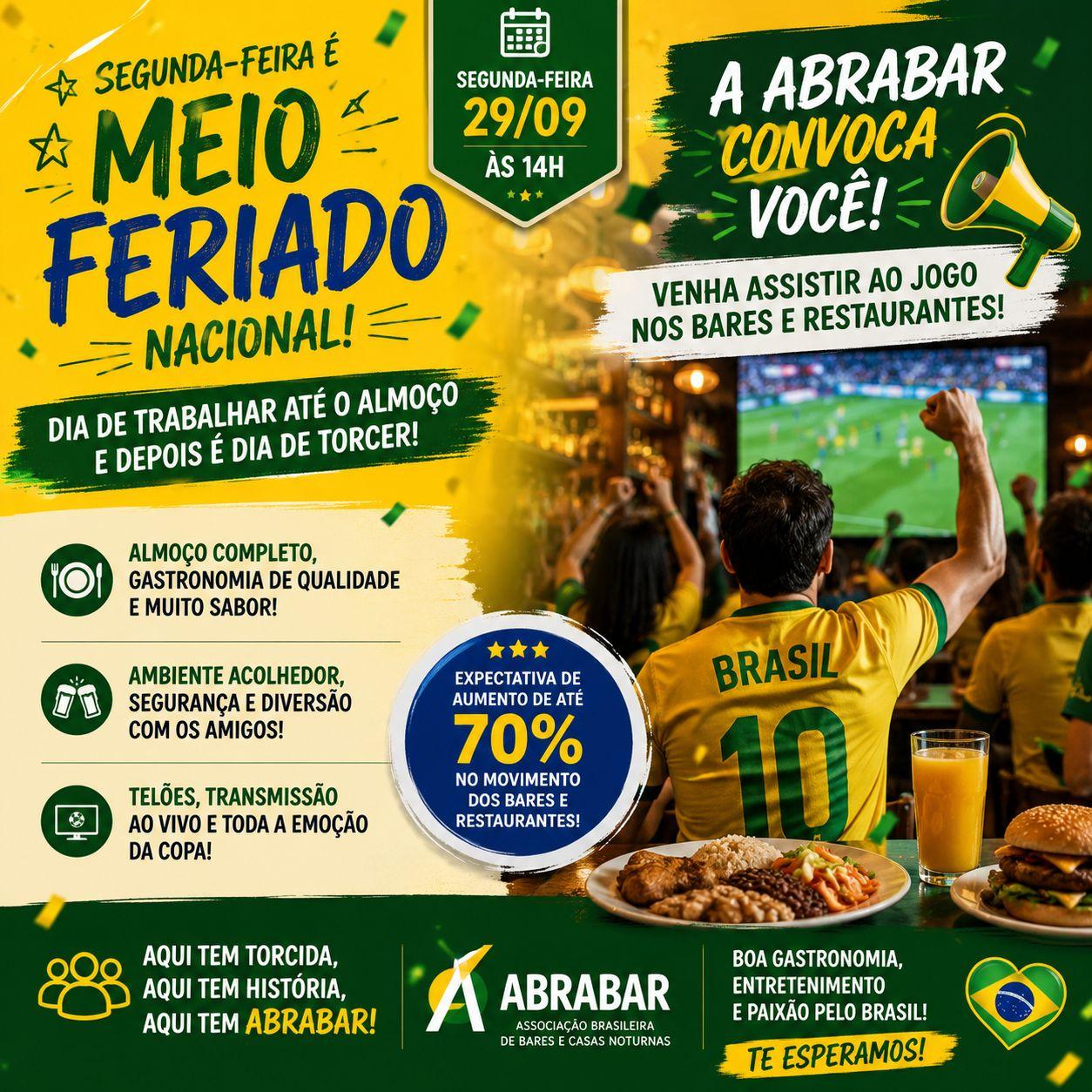 ABRABAR: BARES E RESTAURANTES SE PREPARAM PARA AS PRÓXIMAS FASES DA COPA DO MUNDO E ESPERAM AUMENTO DE ATÉ 70% NO MOVIMENTO